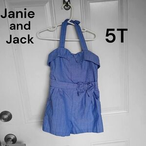 Janie and Jack blue cotton Chambray romper girls size 5 or 5t